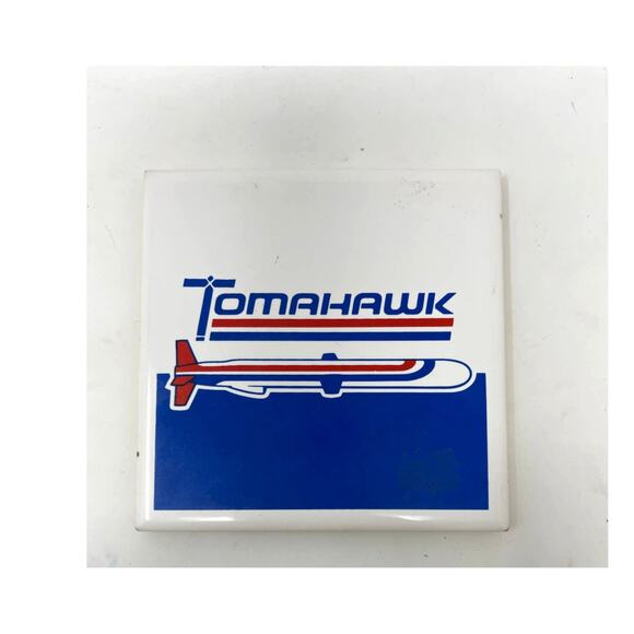 Vtg U.S Navy Tomahowk Missile Ceramic Tile Desk Trivet Accessory Paperweight - Picture 1 of 5